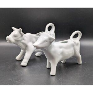 2 Porcelain Cow Creamers White Porcelain Farmhouse Country Milk Pitcher